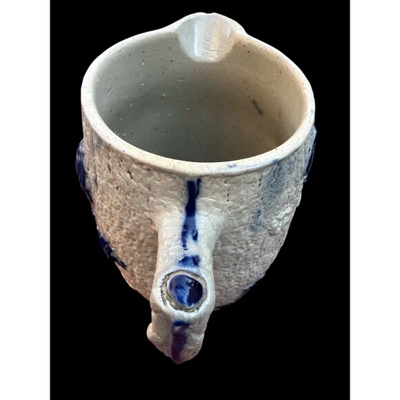 Antique Blue & White Relief Pitcher With Floral & Woman Design - Picture 7 of 10